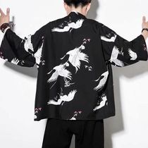 Chinese wind crane three-quarter-sleeve kimono cardigan men and women summer thin section loose couple Japanese-style dragon pattern robe jacket