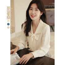Juben Shirt Womens 2021 Autumn Vintage Bow Hong Kong Flavor Top Design Sense Small Straight Commuter Shirt