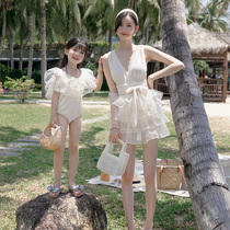 Hot Spring parent-child swimsuit female mother and daughter one-piece dress court style childrens swimsuit