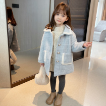 Girl child Son Coat Autumn Winter New Girl Winter Clothing Foreign Air Medium Long section thickened clip cotton Childrens woolen coat