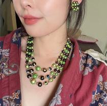 (G home) Japan string of beads acrylic glazed ear clip necklace suit 1050 set gold 550