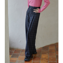 BLUEerror loose double waist head hanging mop floor plaid straight tube suit pants womens texture casual trousers autumn