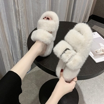 Japanese GP fur slippers womens autumn and winter New thick-bottomed Net Red wear fashion wild cotton slippers