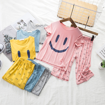 Three-point pants~High quality summer childrens Modal cotton medium size childrens thin pajamas baby home wear set