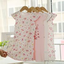 Girls night dress Summer Princess style cute super cute flying sleeve boneless pure cotton thin section dress Home clothes pajamas