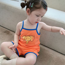 Female baby suit summer 2021 new childrens shorts tops childrens clothes suspenders Korean version of girls  summer two-piece suit