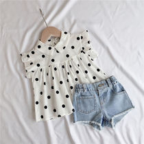 Korean version of the foreign style girls summer shirt Polka dot loose summer dress Female baby shirt Doll shirt Childrens top cotton