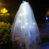 Net red bridal veil decoration photo outdoor props Bow princess headdress luminous lights Super fairy Sen line soft yarn