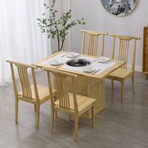 Solid Wood marble rock plate hot pot table sea bottom fishing special smokeless baking hot pot table induction cooker integrated commercial
