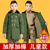Childrens Military Cotton Large clothes thickened warm net red Baobao cotton padded jacket Winter boy among the long and large coat of arms green jacket