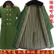 Military cotton great coat winter thickened male and female long style cold kullao security northeast green great coat wash and cold working clothes cotton padded jacket
