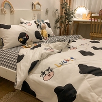 Girl heart Cute cow bear Air conditioning quilt four-piece set cotton pure cotton summer summer cool quilt sheets thin summer quilt