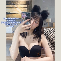 Big wave big summer simple non-slip strapless word shoulder underwear womens small chest gathered without steel rim medium thick cup bra