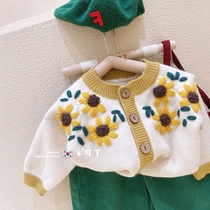 Girl Knit Jacket Spring Autumn 2022 New Internet Red Baby Foreign Air Korean Version Children Spring Dress Cardio-hoodie Sweater
