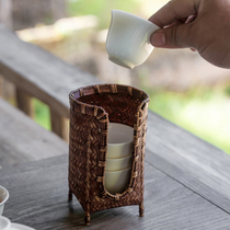 Japanese cup holder Cup basket handmade storage basket bamboo tea cup basket tea cup collection cup storage box household kung fu tea set accessories
