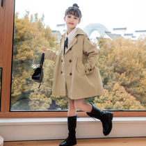 Girls  medium and long trench coat 2021 autumn new middle and large childrens top British wind coat childrens foreign spring and autumn clothes