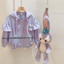 Little tree family girl Autumn and ruffled hooded coat childrens cotton purple sweatshirt cardigan