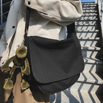 Japanese solid color large capacity canvas bag male Harajuku messenger bag tide leisure student backpack shoulder bag shoulder bag female