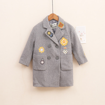 ST childrens clothing boys winter clothing new girls tweed woolen coat childrens printed woolen coat