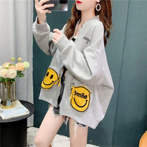 Early autumn coat female design sense pregnant woman casual belly embroidery smiley face three-dimensional baseball suit coat female loose sweater