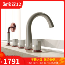 Lindai full copper bathtub faucet cylinder side split shower sitting gold five-piece set black rotatable faucet