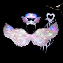 Angel Wings Props Devil Cos Shine Decorative Children Toys Little Girl Fairy Stick White Feather Back Accessories