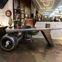 LOFT Industrial Wind creative pilot designer office table metal aluminum leather aircraft Table boss table and chair combination