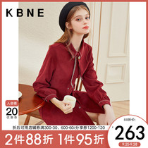 Dress Women Red Shirt Dress kbne2021 Autumn New Vintage Long Sleeve Temperament Gentle Style French Skirt