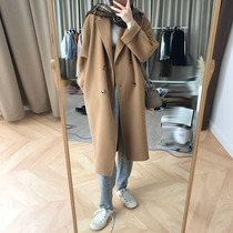 77store double-sided cashmere coat womens long 2021 autumn and winter new high-end Hepburn wool jacket