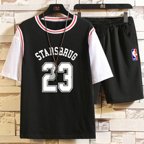 Short-sleeved basketball suit suit mens and womens custom summer James Bryant fake two childrens ball suits No 23 24 jersey