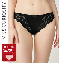3 Bar 98 Curiosity Sexy Breathable Full Cotton Antibacterial Crotch Butterfly Knot Lace Low Waist Lady Triangle Briefs