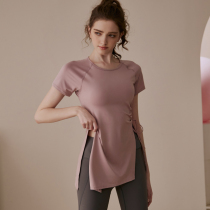 Sports fitness tops female summer short sleeve breathable speed dry middle-long hide yoga t-shirt Pilatey yoga suit