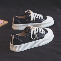 Tide brand retro port taste canvas shoes womens shoes 2021 new summer thin section wild niche black thick soleplate shoes