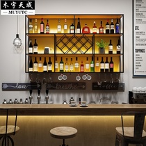 Retro industrial style restaurant bar hotel bar bar with hanging wall display rack wine cabinet shelf custom