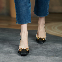 GANAIER niche design from a high-grade plaid fabric stitching vintage high-heeled shoes women new 5 5CM