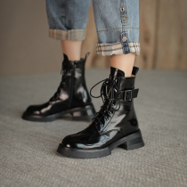 GANAIER send out confidence anytime anywhere ~ thick-bottom Martin boots female leather thick heel zipper motorcycle boots 5CM