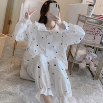 Moon clothing spring and autumn winter pure cotton postpartum pregnant women nursing interlayer pajamas thickened 12 month air cotton 11 heart shape