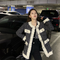 Small fragrant wind tweed jacket 2021 new autumn Korean fashion temperament versatile color color combination medium and long top