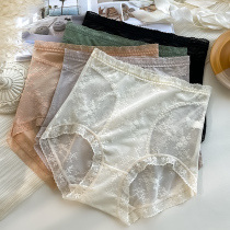 High waist Underpants female lace collection abdominal pure cotton antibacterial breathable large size Fat mm Summer ice silk thin section No-scratched triangular trousers