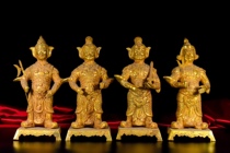 Unique Collection Book House Buddha Hall Placed Pure Bronze Bronze Sculpture golden Four Pendulum Pieces Four Revered Set