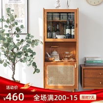 Nordic solid wood sideboard living room locker simple modern bucket rattan display cabinet creative integrated Cabinet wine cabinet
