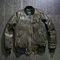 Japanese neutral mens and womens vintage wash old full plant tanning head layer sheepskin down baseball jacket leather leather jacket