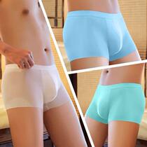 Summer mens ice silk underpants mens flat corner pants ultra-thin breathable underpants mens scratchless 4-corner pants sexy mid-waist large size