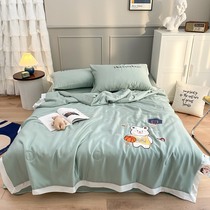 High-end Tencel air conditioning quilt summer thin washed cartoon double-sided summer cool quilt four-piece set of sheets Bedding ss