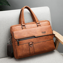 Mens handbag Hand in briefcase Genuine Leather Texture Business Casual Single Shoulder Bag Sloping Cross Male Leather Bag New Computer Bag