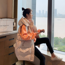 Pregnant womens vest womens autumn and winter long Korean version of loose size fat mm foreign atmosphere thin hooded down waistcoat shoulder wear