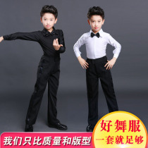 Young boys Latin dance performance with long sleeve practice The white boys blouses perform the test class standard suit