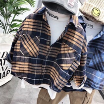 2022 boys childrens clothing childrens spring cotton 100 hitch plaid shirt boy Korean version casual 100 hitch-style shirt