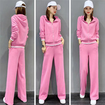 sandro moscoloni fashion sports suit casual wide leg pants new foreign style hooded sweater two-piece set