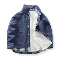 Boys warm imitation denim plus velvet shirt cotton padded autumn and winter children's plaid shirt coat foreign trade children's clothing 6